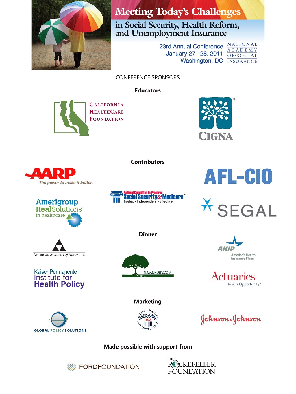 Sponsors National Academy of Social Insurance Sponsors National Academy of Social Insurance