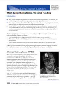 Image of first page of issue spotlight: Black Lung Program: Rising Rates, Troubled Funding